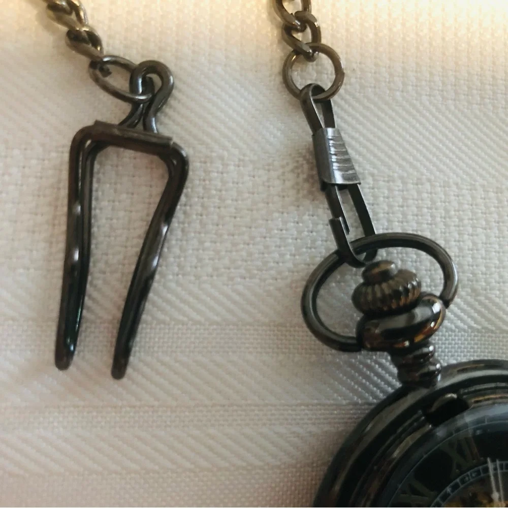 Like New Black Men’s Mechanical Pocket Watch with Chain